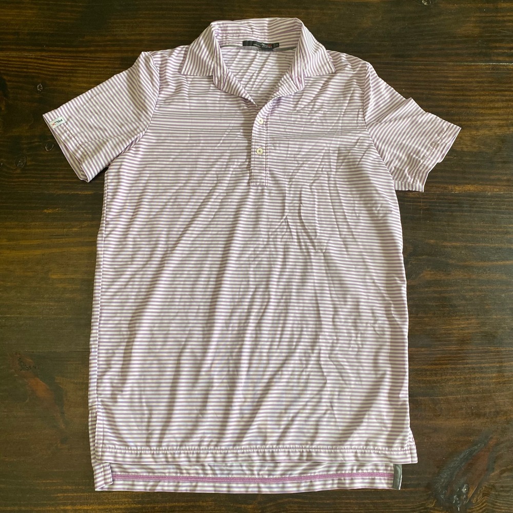 RLX‎ Ralph Lauren Mens Purple White Striped Performance Golf Polo Shirt Size M